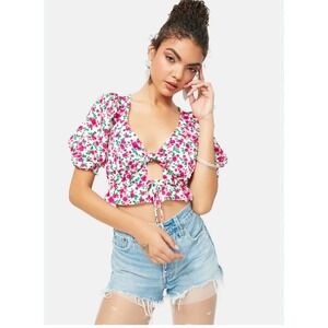 For Love & Lemons Petal‎ Floral Blouse Pink White Size Small Crop Cut Out Girly